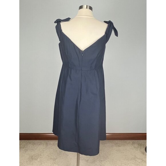 J Crew Womens Off Shoulder Faille Dress Tie Bow Straps Navy Blue G3469 size 14 - Picture 7 of 15